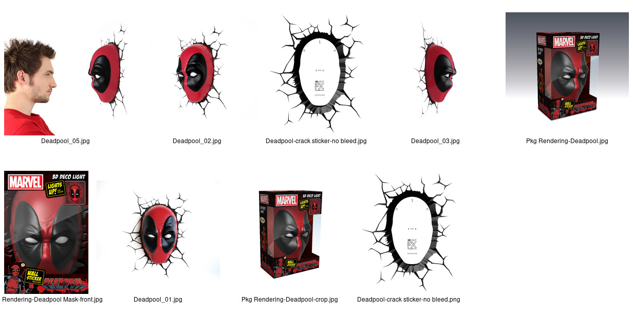 Deadpool light product construction and back view