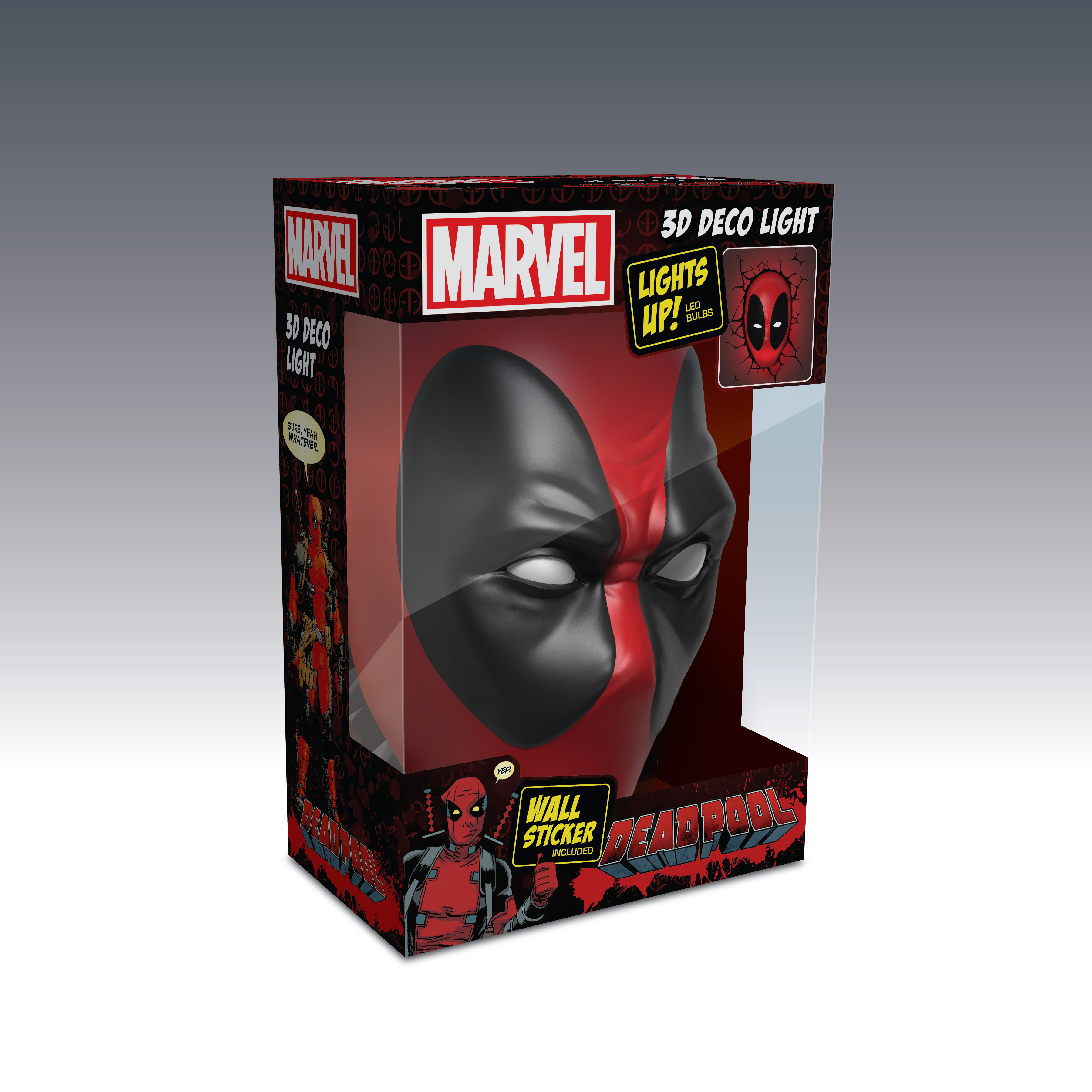 Deadpool 3D deco light retail packaging rendering